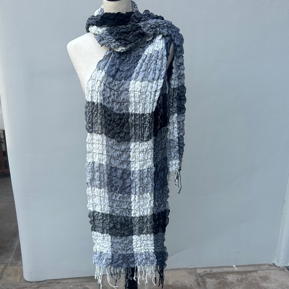 Black Grey White plaid Shawl Scarf
